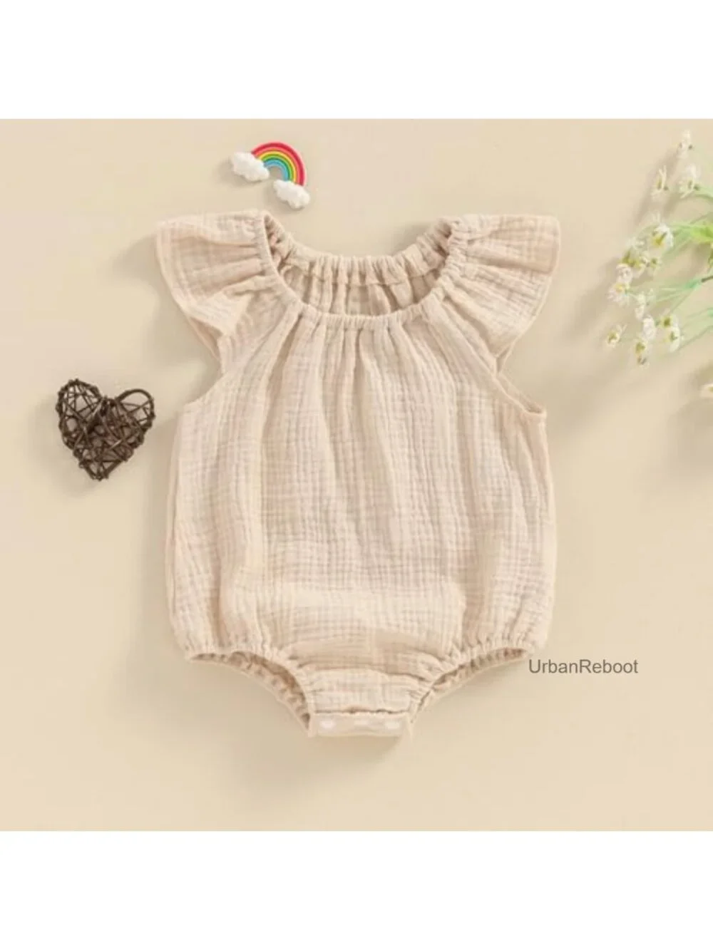 Cotton Linen Romper Bodysuit Sleeveless Ruffle One Piece Baby Girl